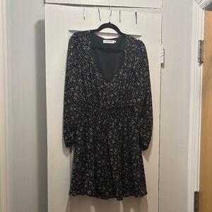 Chic Black Floral Long Sleeve Dress